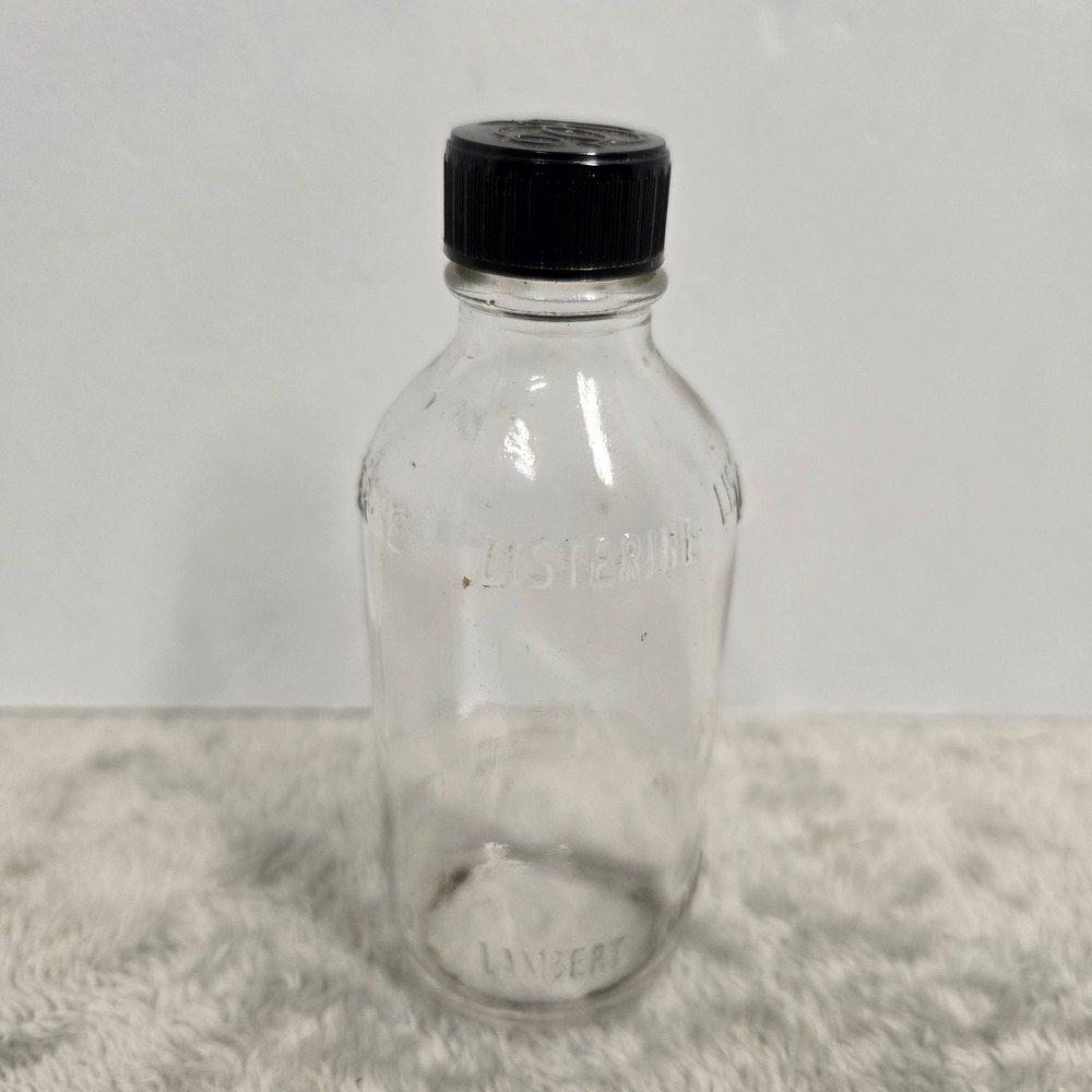 Vintage Listerine Lambert Pharmacal Co Embossed Glass Bottle with LP Co Cap 4.5"